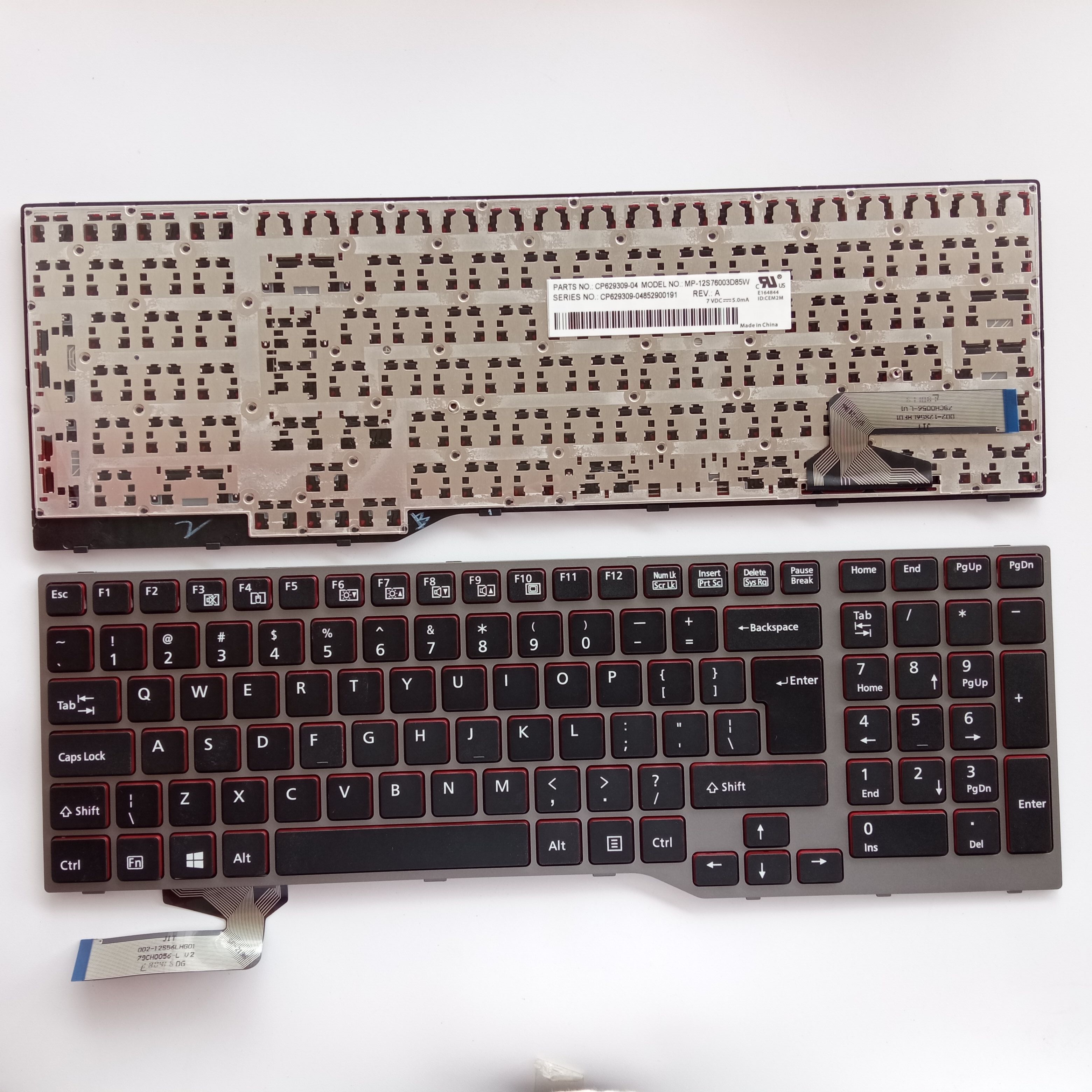 Picture of New Replacement Laptop Keyboard For FJU E753/E754/E756/E554/E556/E557 SILVER FRAME BLACK Red Side UI Layout